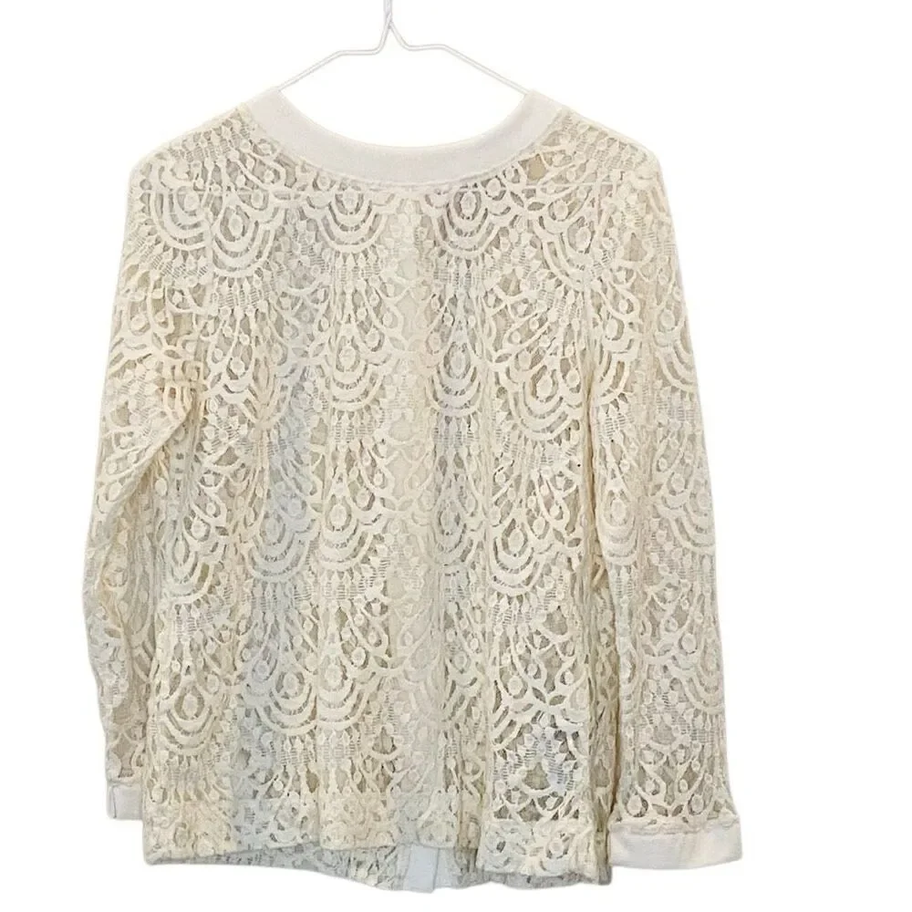 Banana Republic Sheer Lace Long Sleeve Button Front Blouse White Medium